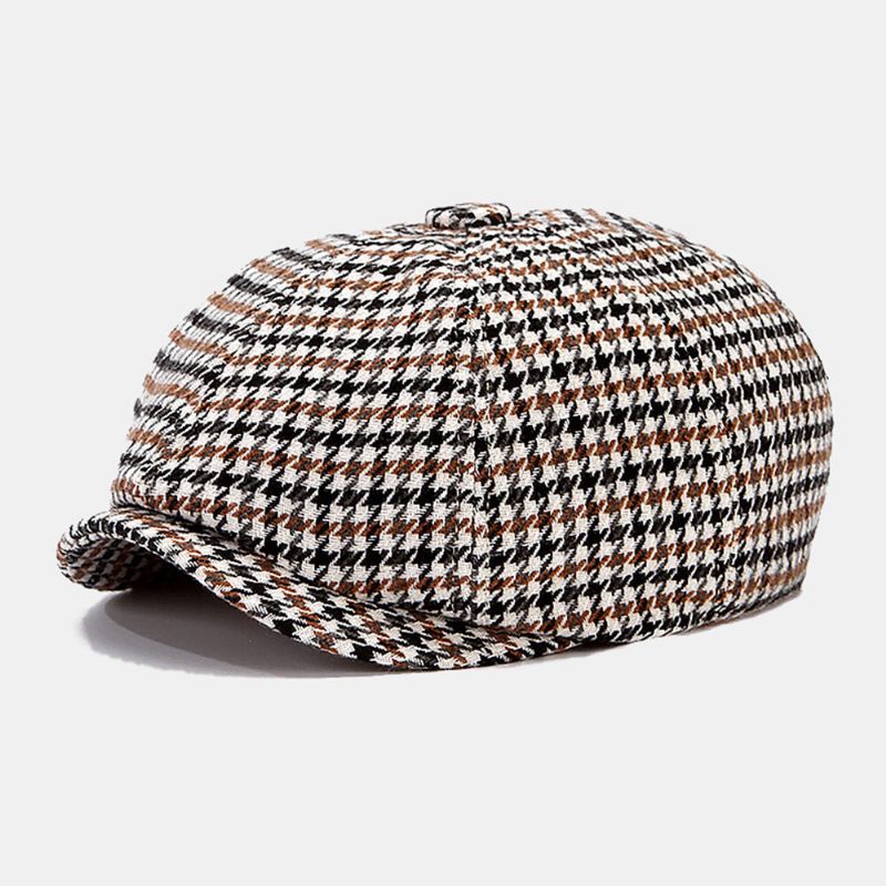 Hommes Newsboy Chapeaux British Retro Houndstooth Striped Dome Octogonal Hat Cabbie Hat