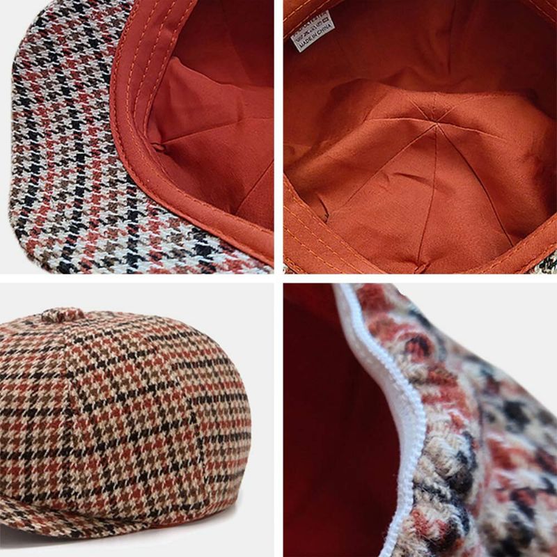 Hommes Newsboy Chapeaux British Retro Houndstooth Striped Dome Octogonal Hat Cabbie Hat