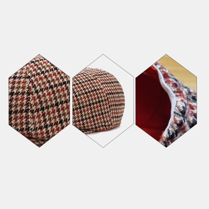 Hommes Newsboy Chapeaux British Retro Houndstooth Striped Dome Octogonal Hat Cabbie Hat