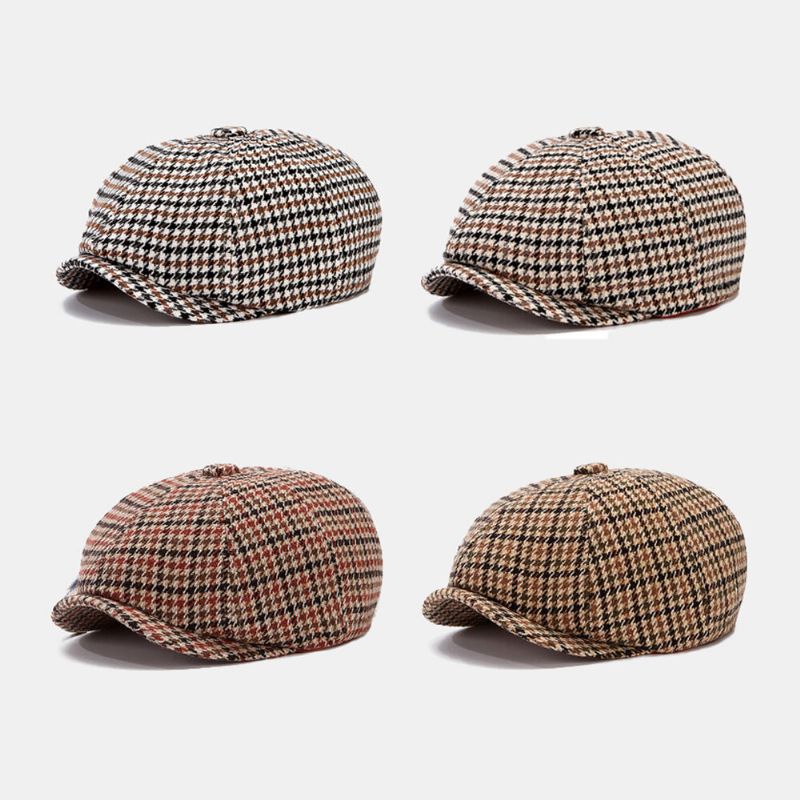 Hommes Newsboy Chapeaux British Retro Houndstooth Striped Dome Octogonal Hat Cabbie Hat