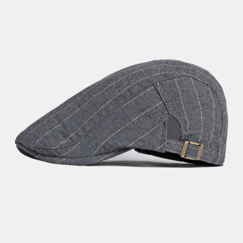 Hommes Newsboy Hat Cotton Vintage Striped Thin Breathable British Beret Flat Cap