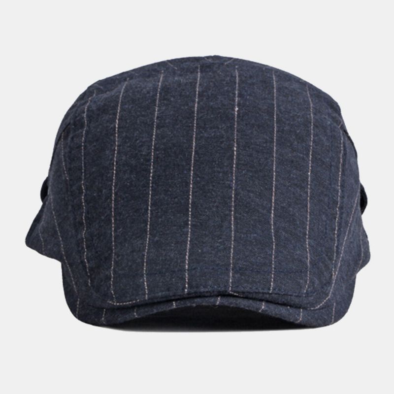 Hommes Newsboy Hat Cotton Vintage Striped Thin Breathable British Beret Flat Cap