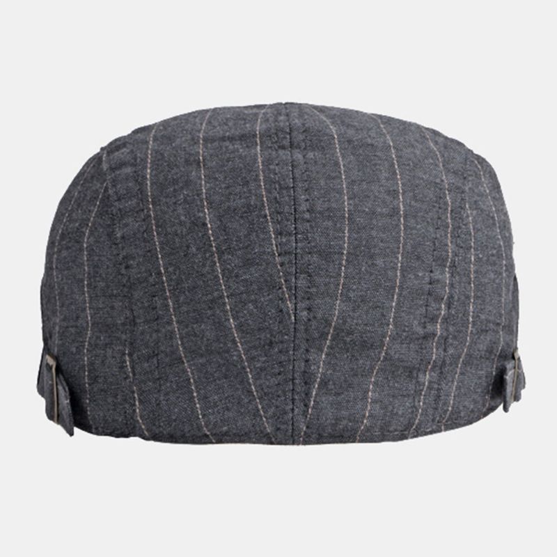 Hommes Newsboy Hat Cotton Vintage Striped Thin Breathable British Beret Flat Cap