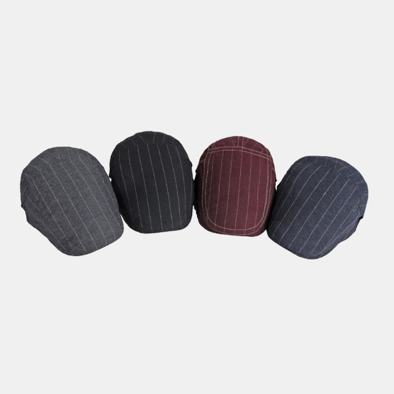 Hommes Newsboy Hat Cotton Vintage Striped Thin Breathable British Beret Flat Cap