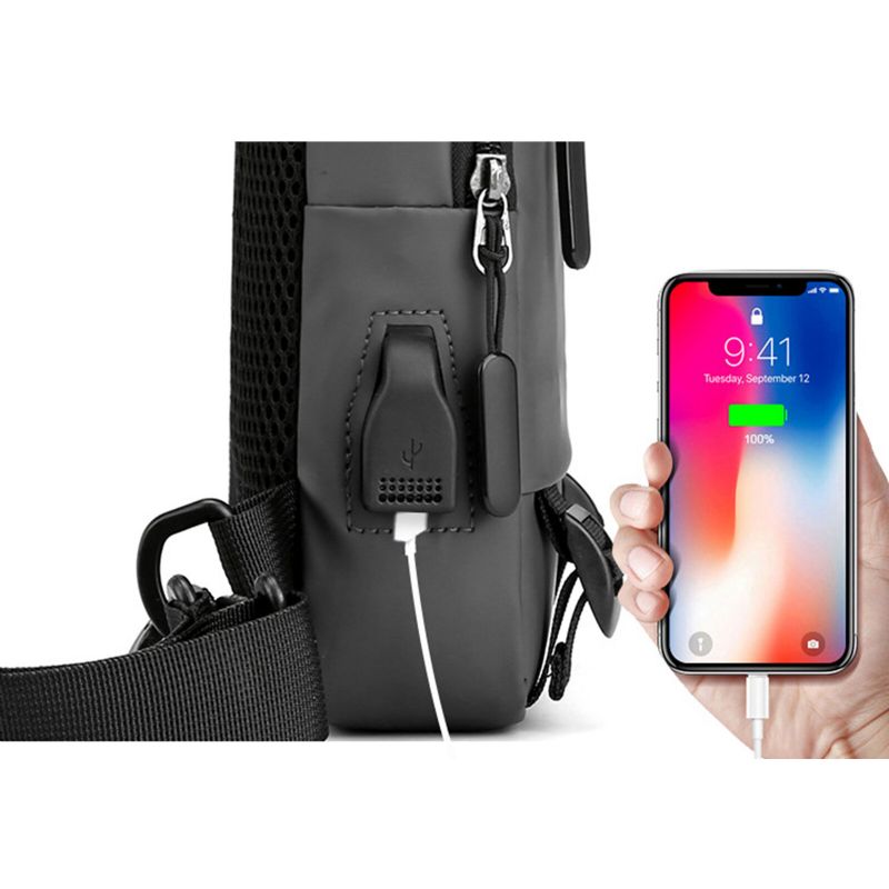 Hommes Nylon Tissu Casual Portable Usb Charge Conception Poitrine Sac Étanche Quotidien Sac À Bandoulière