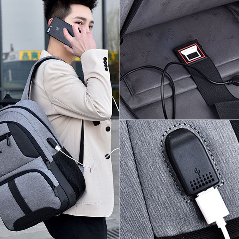 Hommes Nylon Usb Charge Étanche Affaires Grande Capacité 15.6 Pouces Sac Pour Ordinateur Portable Bagages Sac À Dos