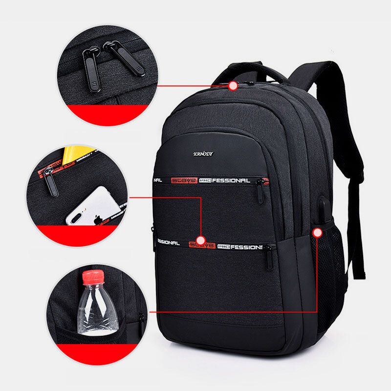 Hommes Nylon Usb Charge Étanche Grande Capacité 15.6 Pouces Sac Pour Ordinateur Portable Voyage Sac À Dos