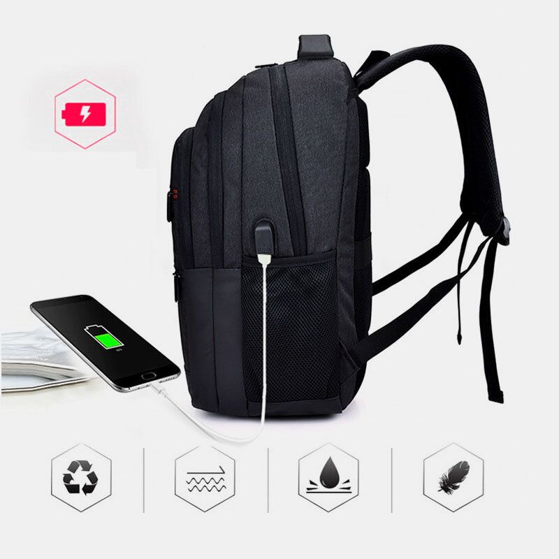 Hommes Nylon Usb Charge Étanche Grande Capacité 15.6 Pouces Sac Pour Ordinateur Portable Voyage Sac À Dos