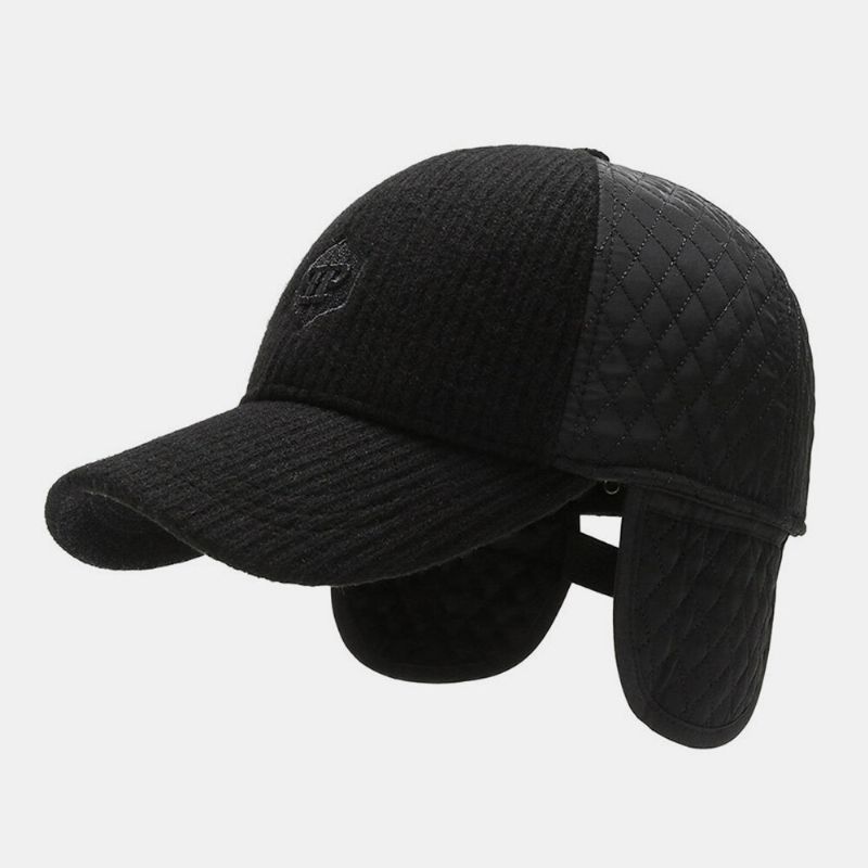 Hommes Oreillette Chapeau Lettre Étiquette Broderie Couture Intégrée Protection De L'oreille Automne Hiver Casquette De Baseball Résistant Au Froid