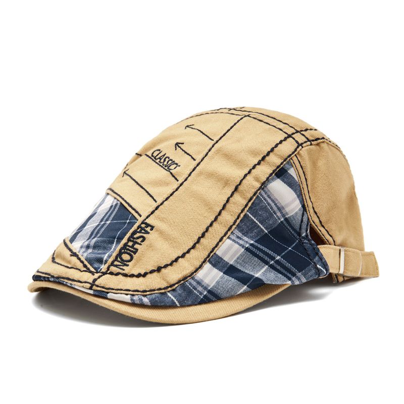 Hommes Outdoor Cotton Patchwork Plaid Stitching Adustable Sunshade Beret Flat Hat