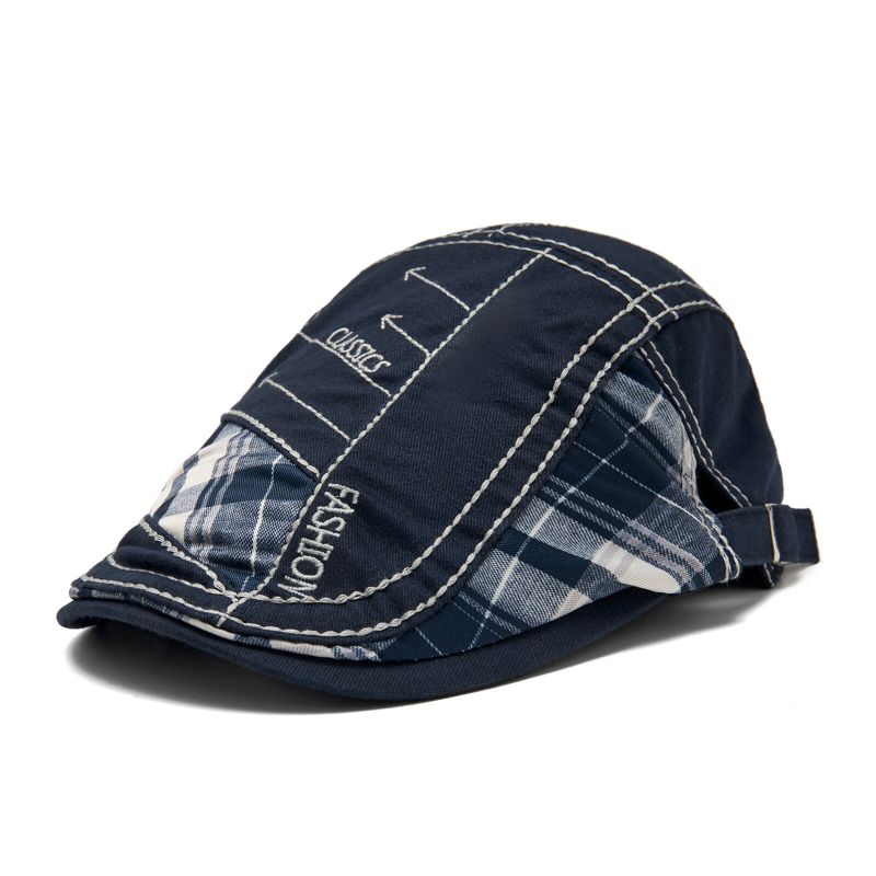 Hommes Outdoor Cotton Patchwork Plaid Stitching Adustable Sunshade Beret Flat Hat