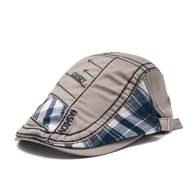 Hommes Outdoor Cotton Patchwork Plaid Stitching Adustable Sunshade Beret Flat Hat