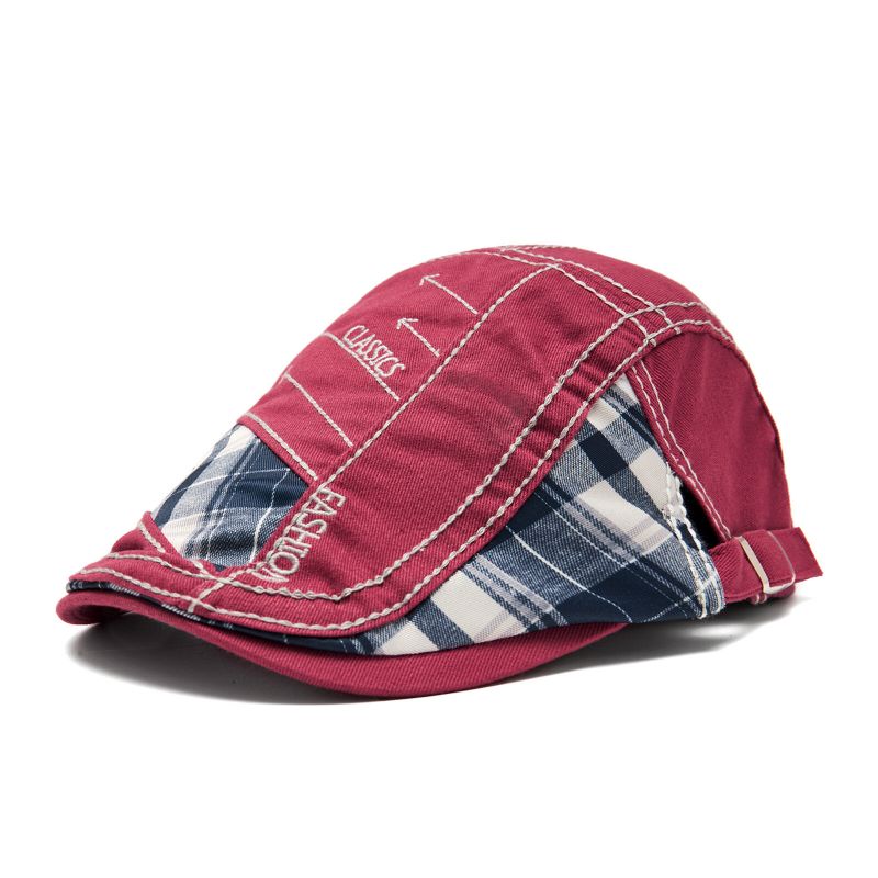 Hommes Outdoor Cotton Patchwork Plaid Stitching Adustable Sunshade Beret Flat Hat