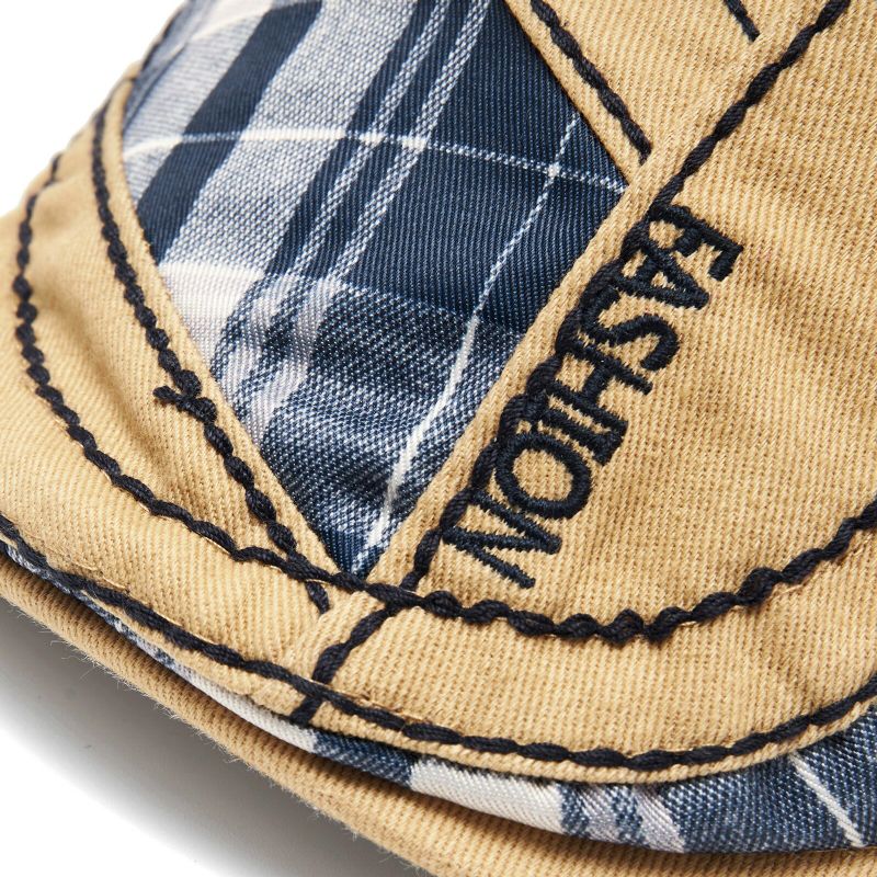 Hommes Outdoor Cotton Patchwork Plaid Stitching Adustable Sunshade Beret Flat Hat