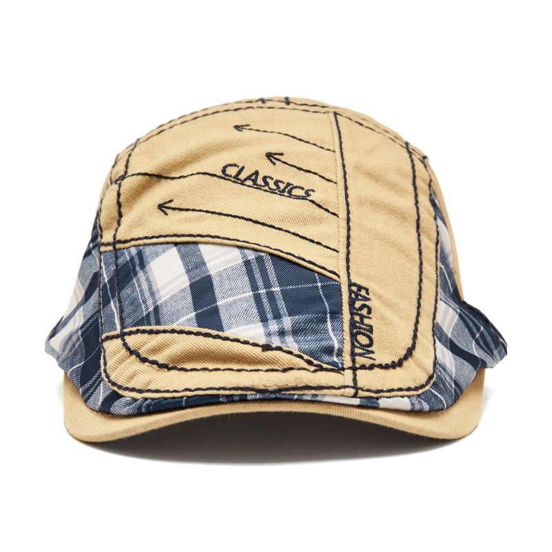 Hommes Outdoor Cotton Patchwork Plaid Stitching Adustable Sunshade Beret Flat Hat