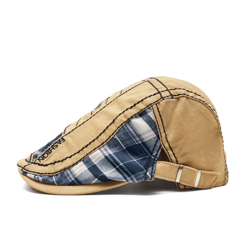 Hommes Outdoor Cotton Patchwork Plaid Stitching Adustable Sunshade Beret Flat Hat