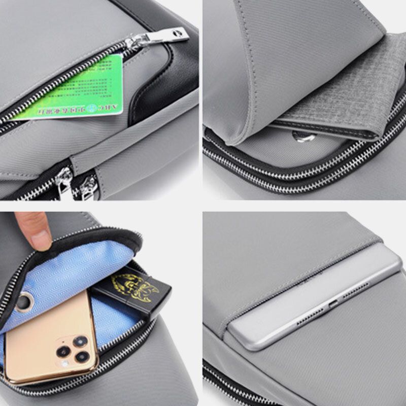 Hommes Oxford Étanche Résistant À L'usure Multifonction Poitrine Sac Usb Charge Multi-poches Bandoulière Sac À Bandoulière