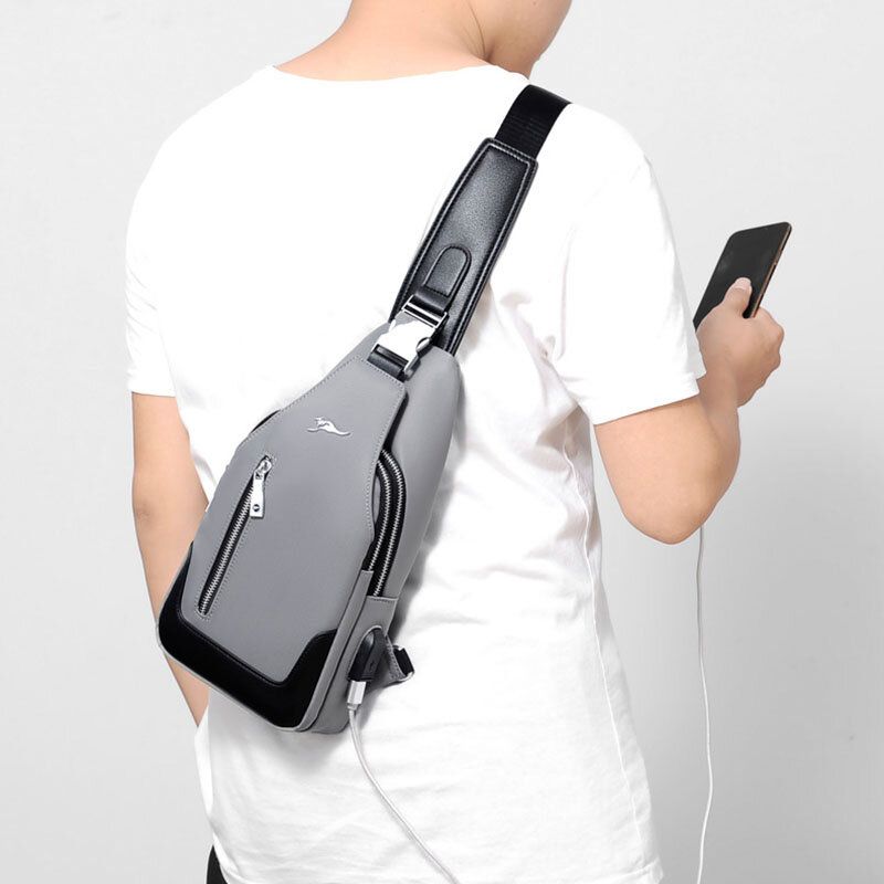 Hommes Oxford Étanche Résistant À L'usure Multifonction Poitrine Sac Usb Charge Multi-poches Bandoulière Sac À Bandoulière