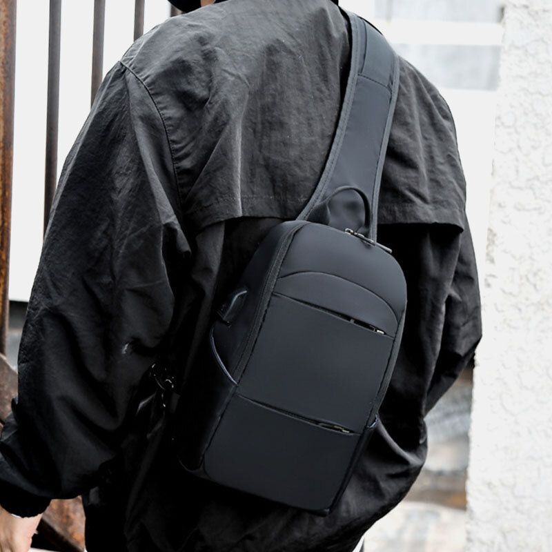 Hommes Oxford Grande Capacité Charge Usb Multi-couches Sac À Bandoulière Étanche Sac De Poitrine Sac À Bandoulière