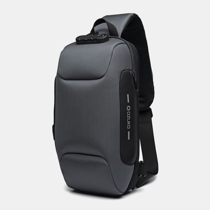 Hommes Oxford Mot De Passe Serrure Antivol Étanche Conception Réfléchissante Sac À Bandoulière Multi-compartiments Usb Charge Poitrine Sac