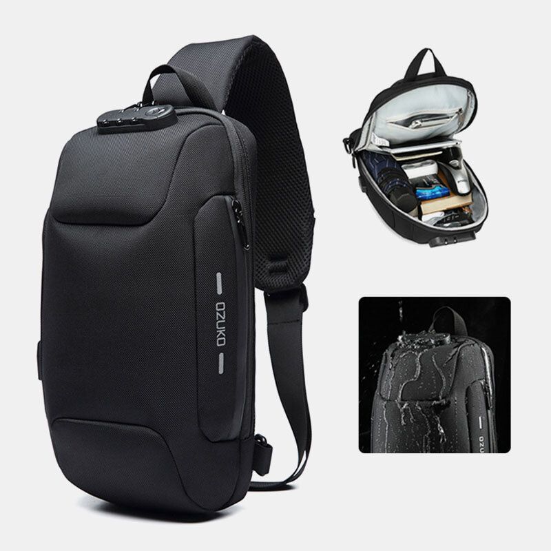 Hommes Oxford Mot De Passe Serrure Antivol Étanche Conception Réfléchissante Sac À Bandoulière Multi-compartiments Usb Charge Poitrine Sac