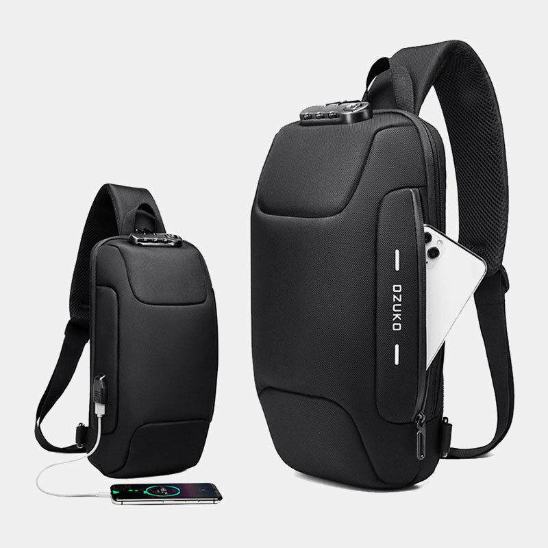 Hommes Oxford Mot De Passe Serrure Antivol Étanche Conception Réfléchissante Sac À Bandoulière Multi-compartiments Usb Charge Poitrine Sac