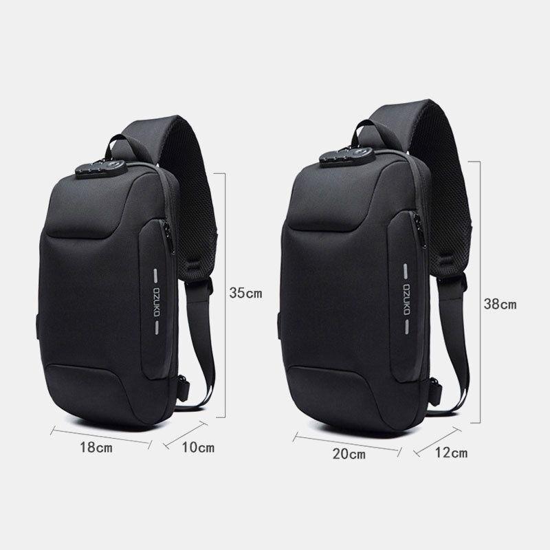 Hommes Oxford Mot De Passe Serrure Antivol Étanche Conception Réfléchissante Sac À Bandoulière Multi-compartiments Usb Charge Poitrine Sac