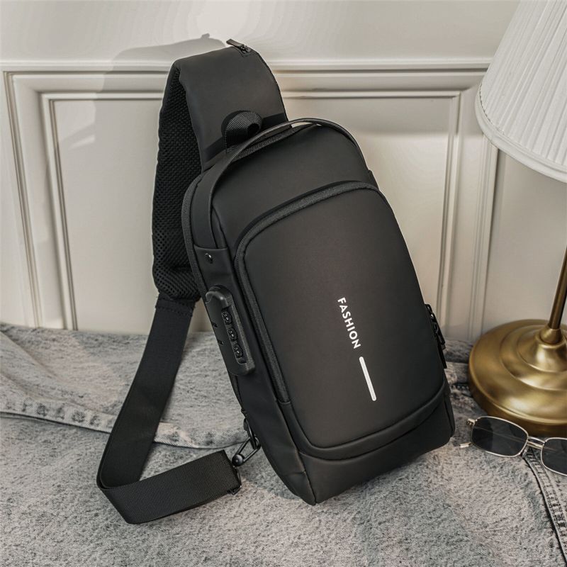 Hommes Oxford Tissu Antivol Serrure Grande Capacité Usb Charge Multifonctionnel Décontracté Sac De Messager Sac De Poitrine