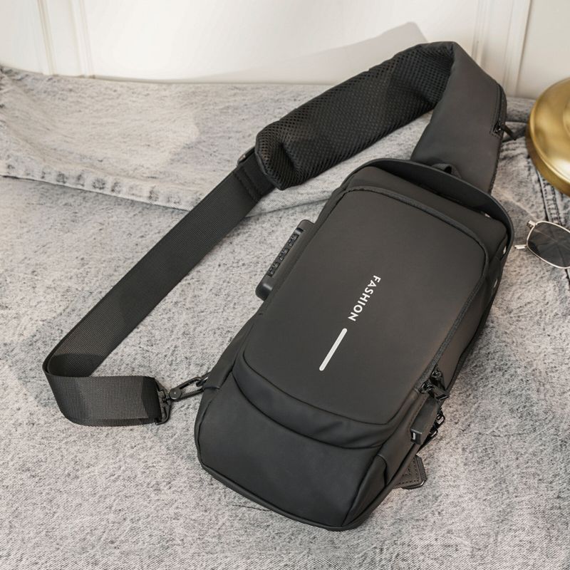 Hommes Oxford Tissu Antivol Serrure Grande Capacité Usb Charge Multifonctionnel Décontracté Sac De Messager Sac De Poitrine