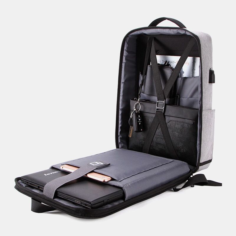 Hommes Oxford Tissu Grande Capacité Étanche Usb Charge 16 Pouces Sac Pour Ordinateur Portable Anti-vol Affaires En Plein Air Sac À Main Sac À Dos