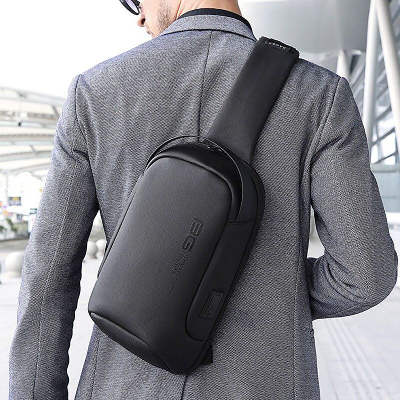 Hommes Oxford Tissu Multi-porter Casual Couleur Unie D'affaires Sac À Bandoulière Poitrine Sac Avec Chargement Usb