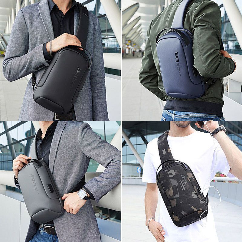 Hommes Oxford Tissu Multi-porter Casual Couleur Unie D'affaires Sac À Bandoulière Poitrine Sac Avec Chargement Usb