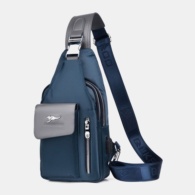 Hommes Oxford Usb Charge Casque Trou Conception Poitrine Sac Multifonction Multi-poches Étanche Bandoulière Sac À Bandoulière