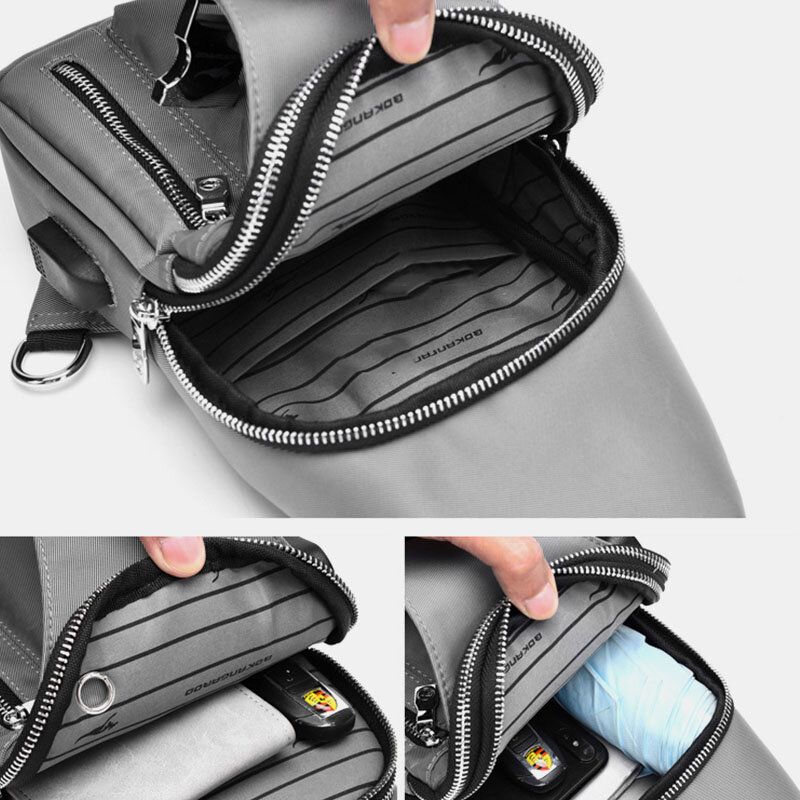 Hommes Oxford Usb Charge Casque Trou Conception Poitrine Sac Multifonction Multi-poches Étanche Bandoulière Sac À Bandoulière