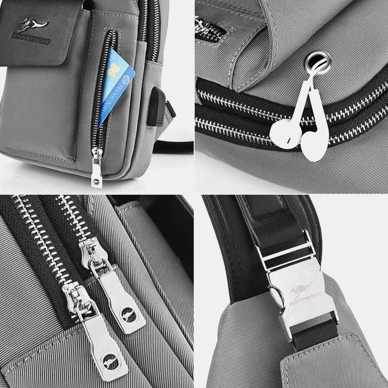 Hommes Oxford Usb Charge Casque Trou Conception Poitrine Sac Multifonction Multi-poches Étanche Bandoulière Sac À Bandoulière