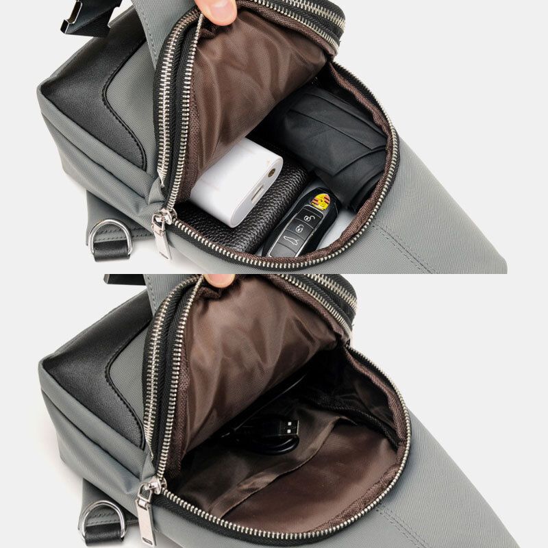 Hommes Oxford Usb Charge Étanche Casual Sac À Bandoulière En Plein Air Sac De Poitrine Sac À Bandoulière