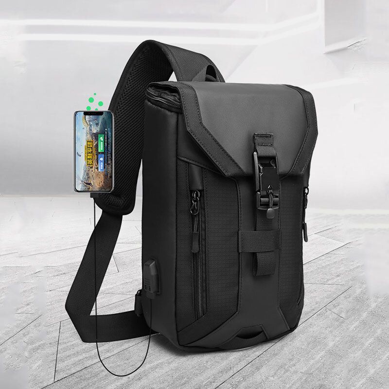 Hommes Oxford Usb Charge Multi-poches 3 Emplacements Pour Cartes Étanche Extérieur Sac À Bandoulière Sac De Poitrine Sac À Bandoulière