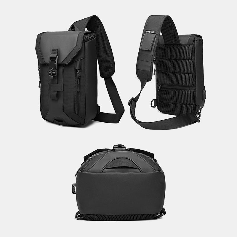 Hommes Oxford Usb Charge Multi-poches 3 Emplacements Pour Cartes Étanche Extérieur Sac À Bandoulière Sac De Poitrine Sac À Bandoulière