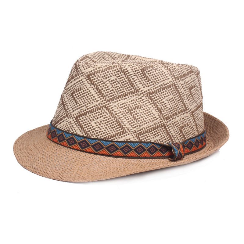 Hommes Paille Casual Vintage Ethnic Pattern All-match Parasol Top Hats Flat Hats