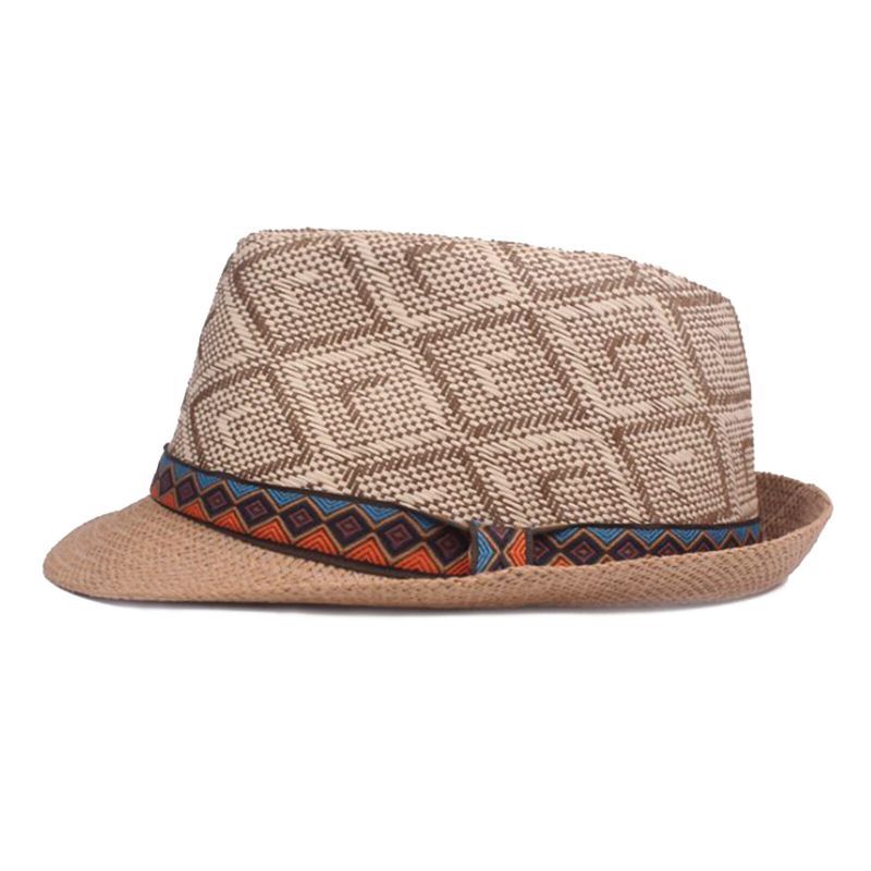 Hommes Paille Casual Vintage Ethnic Pattern All-match Parasol Top Hats Flat Hats