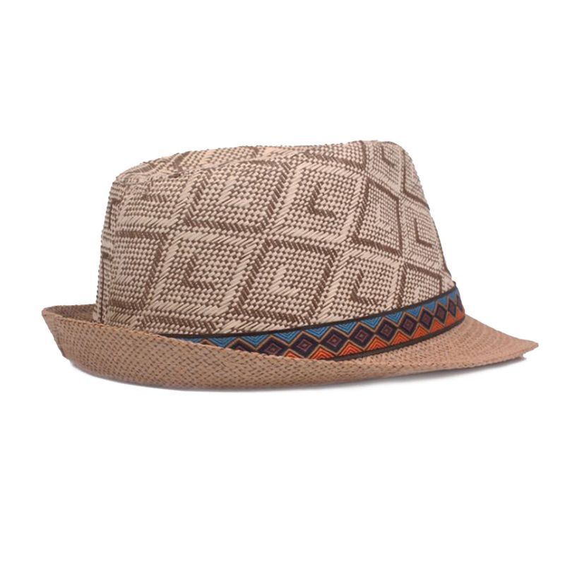 Hommes Paille Casual Vintage Ethnic Pattern All-match Parasol Top Hats Flat Hats