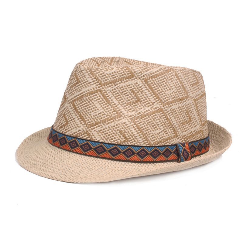 Hommes Paille Casual Vintage Ethnic Pattern All-match Parasol Top Hats Flat Hats