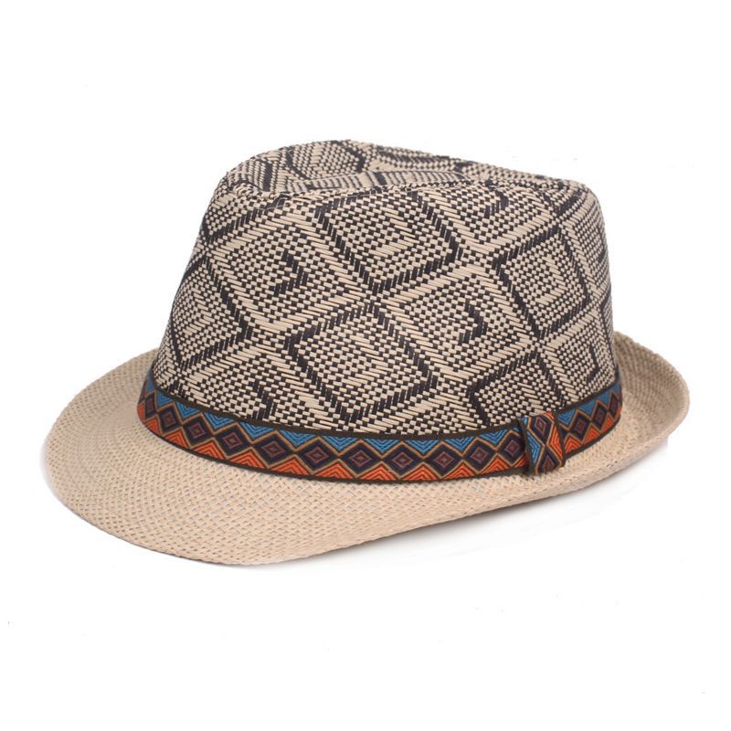 Hommes Paille Casual Vintage Ethnic Pattern All-match Parasol Top Hats Flat Hats