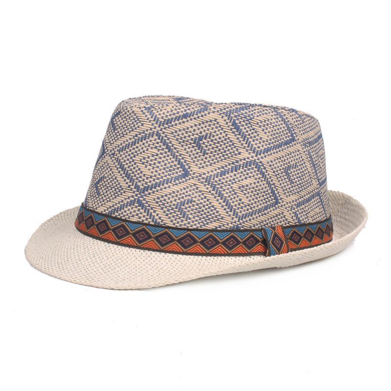 Hommes Paille Casual Vintage Ethnic Pattern All-match Parasol Top Hats Flat Hats