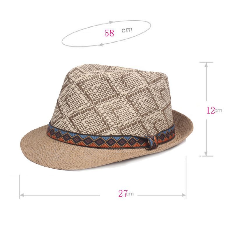 Hommes Paille Casual Vintage Ethnic Pattern All-match Parasol Top Hats Flat Hats