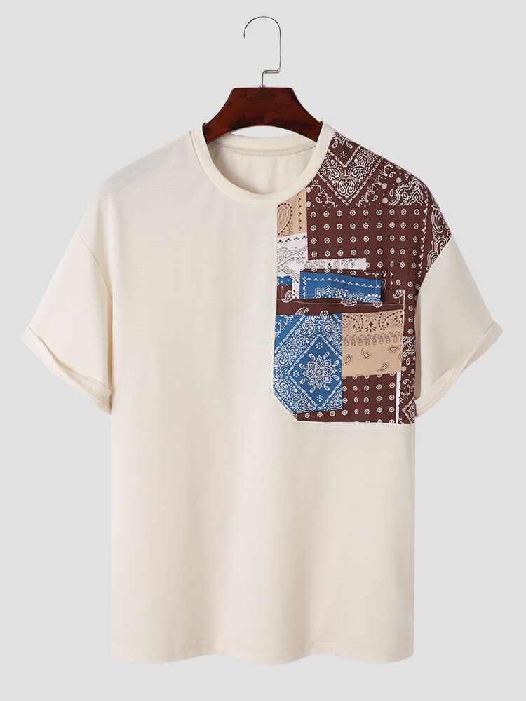 Hommes Paisley Patchwork Couture Loisirs Tous Les T-shirts Assortis