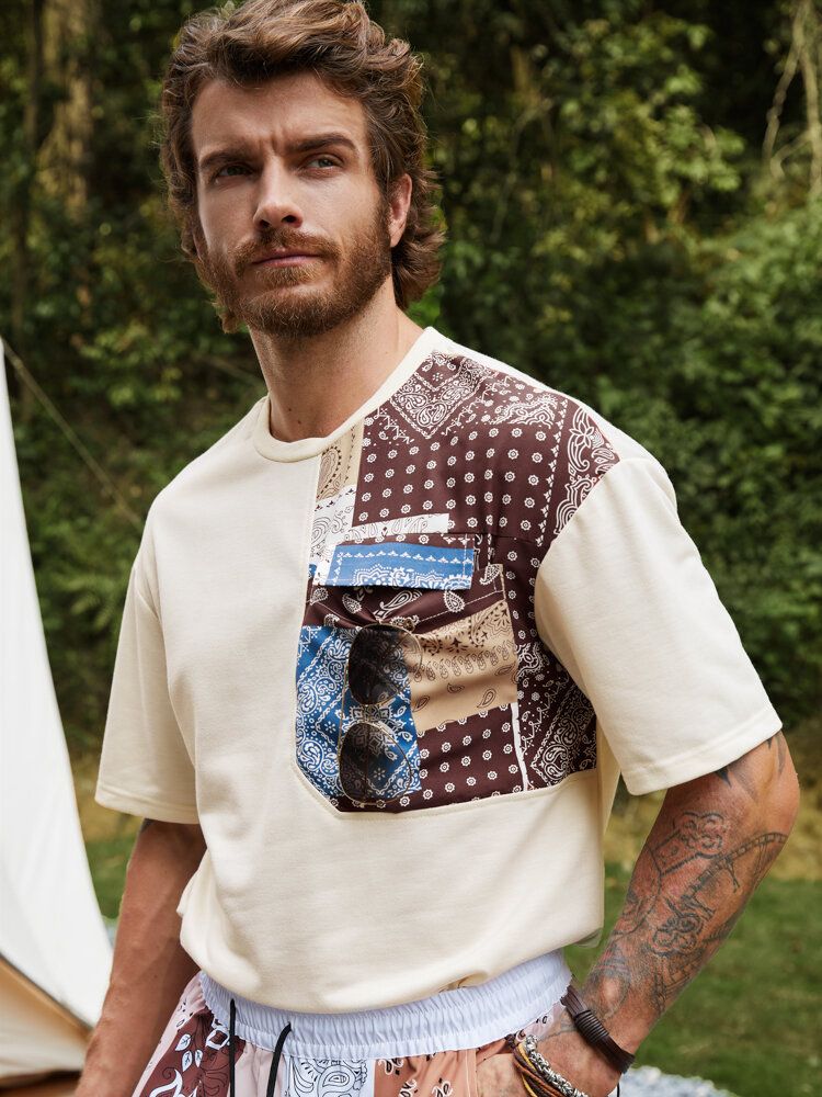 Hommes Paisley Patchwork Couture Loisirs Tous Les T-shirts Assortis