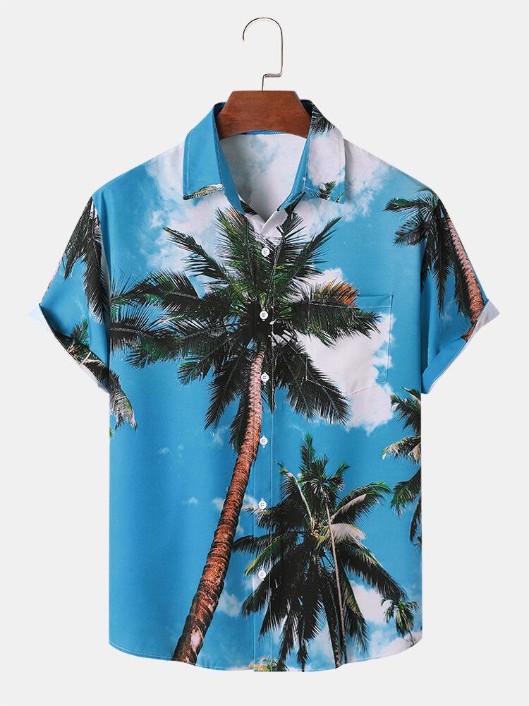 Hommes Palm Tree Print Hawaii Style Graceful Leisure Chemises Assorties Pour La Peau