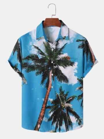 Hommes Palm Tree Print Hawaii Style Graceful Leisure Chemises Assorties Pour La Peau