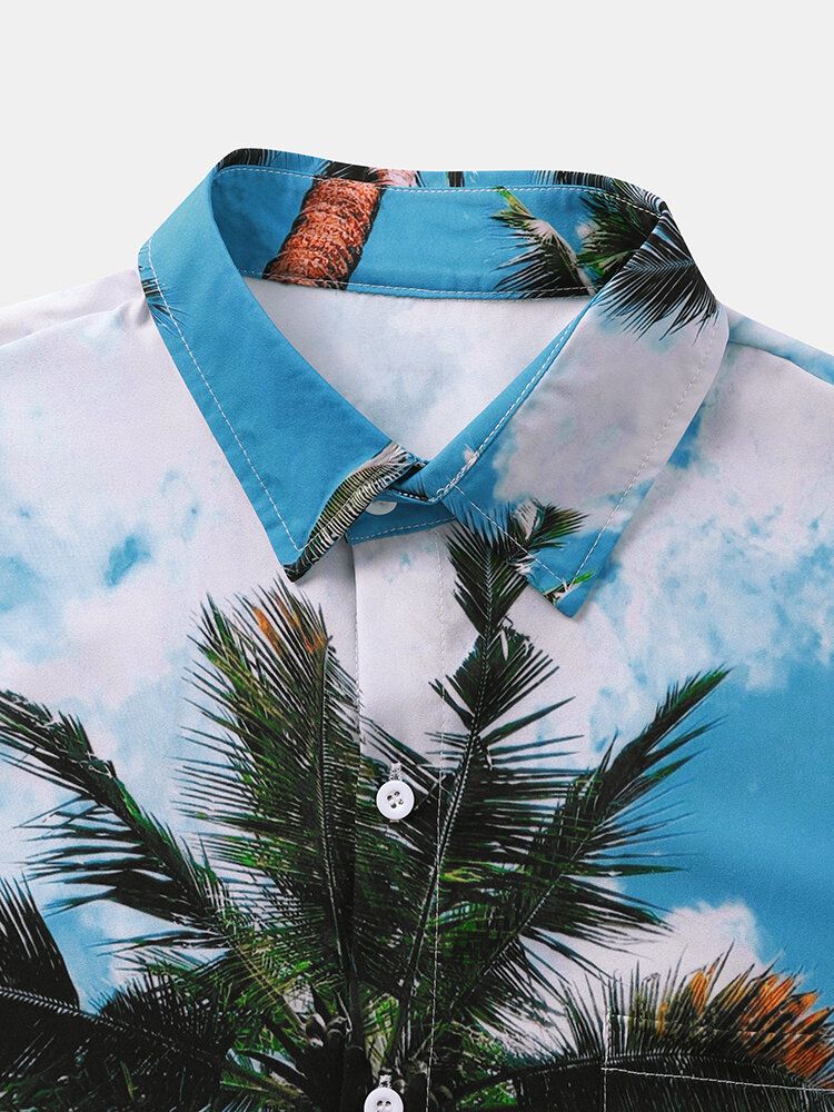 Hommes Palm Tree Print Hawaii Style Graceful Leisure Chemises Assorties Pour La Peau